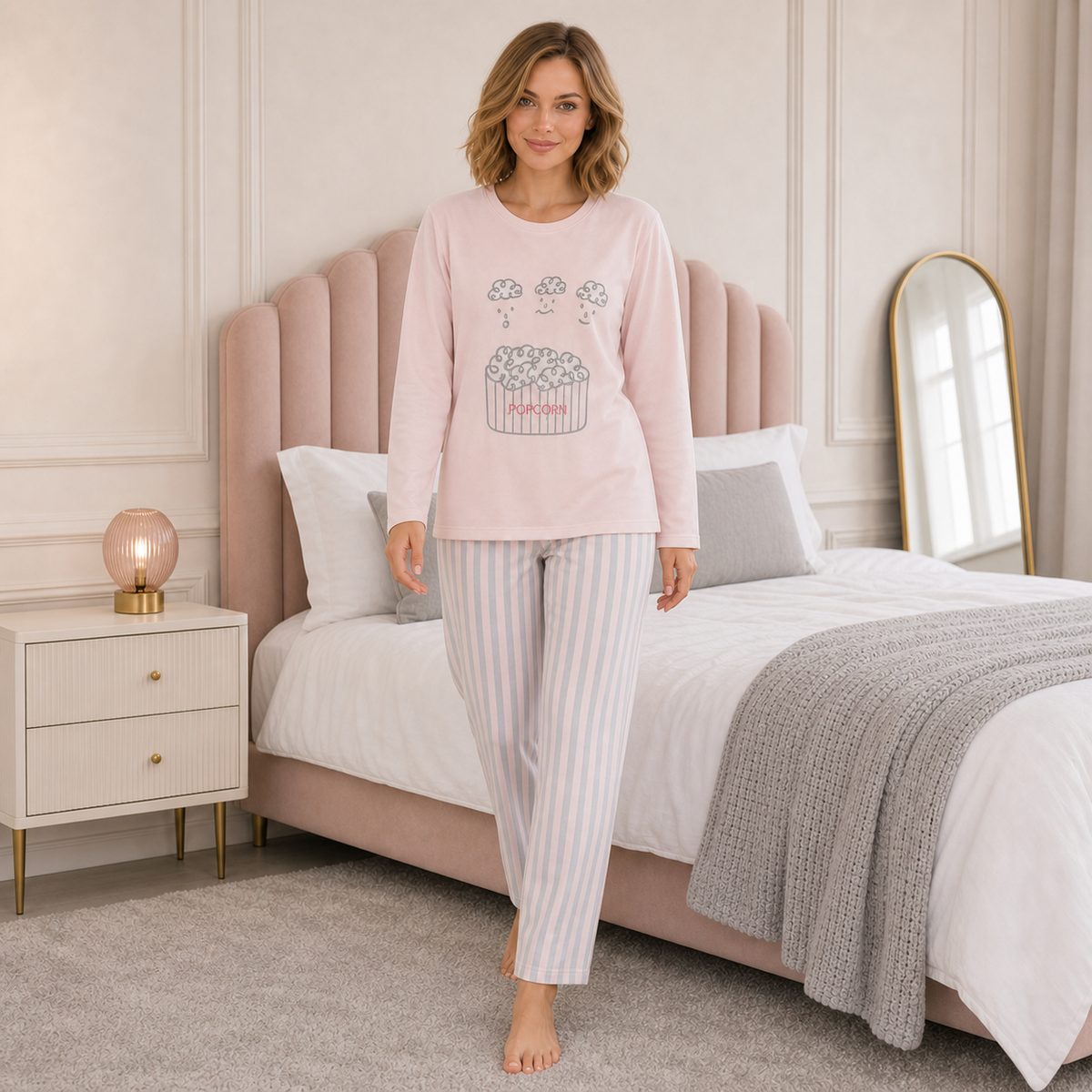 Popcorn Striped Velvet Pajama Set