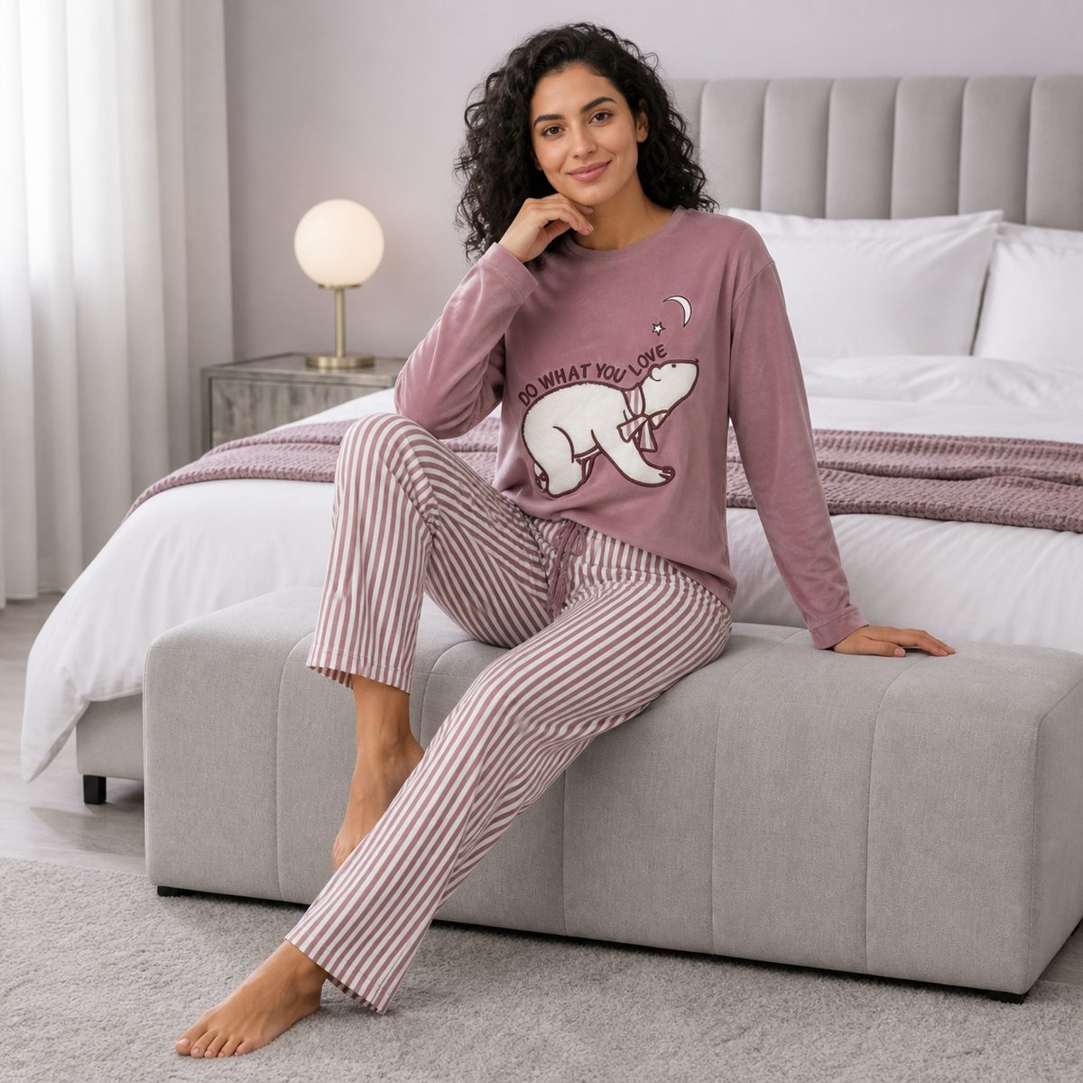 Do What You Love Striped Velvet Pajama Set