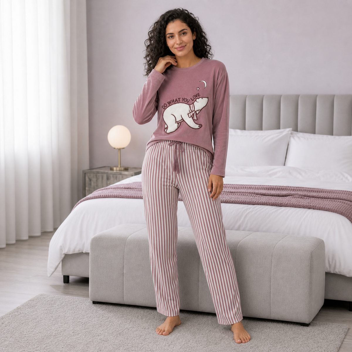 Do What You Love Striped Velvet Pajama Set