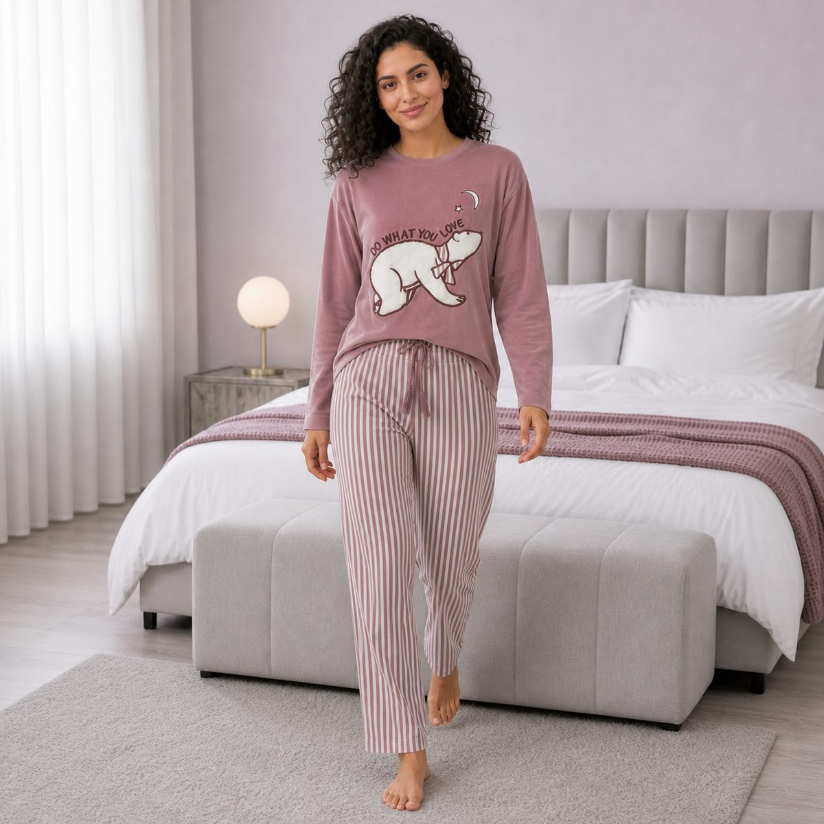 Do What You Love Striped Velvet Pajama Set